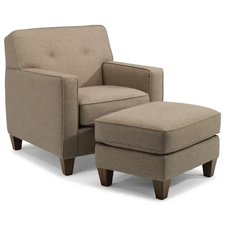 Transitional Chair and Ottoman Set with Tapered Wooden Legs